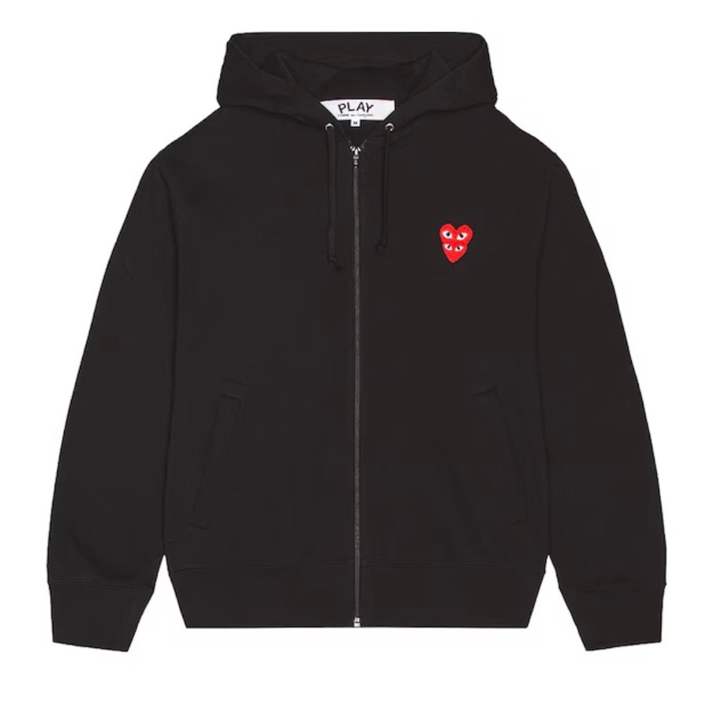 COMME DES GARÇONS PLAY Black Zip-Up Hoodie Size XL Embroidered Double Heart NWT